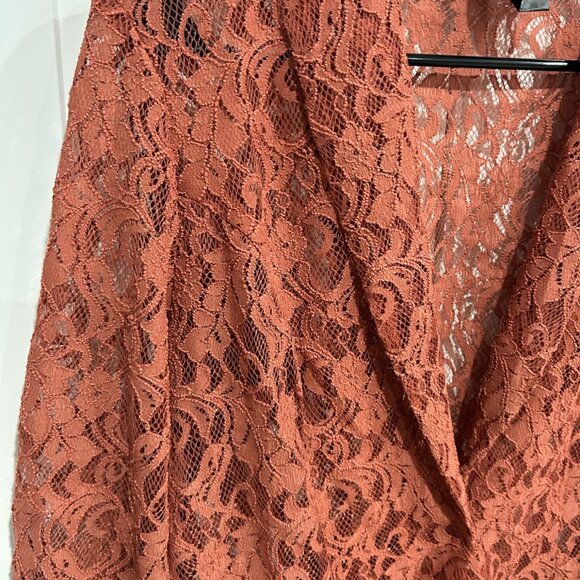 LM Studio Lace Rust Orange Medium Open Front Blazer Floral Cottagecore Feminine - Picture 4 of 9